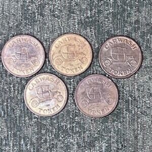 Vintage Carwash Tokens Lot of 5 Old Fashioned Car Wash Tokens No Cash Value